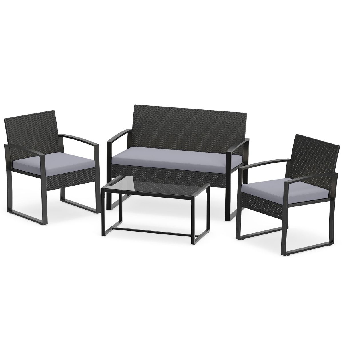 Coast tuinset voor 4 personen - inclusief glazen tafel, 2-zitsbank en 2 fauteuils - grijs