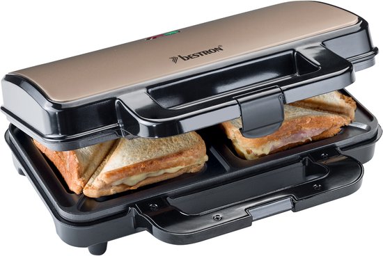 Bestron Tosti apparaat - ASM90XLSAT - 900W - Voor 2 tosti's - Anti aanbaklaag - Wit/Grijs - 5 jaar garantie
