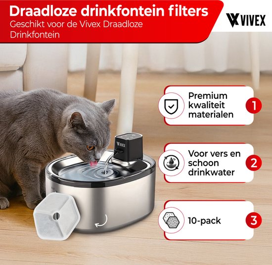 Vivex® Draadloze Drinkfontein Filters - Kattenfontein Filters - Premium Kwaliteit - 10 Stuks