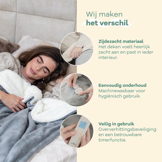 Zenwave Elektrische Deken 180x130cm - Wasmachinebestendige Omslagdeken Grijs - 10 standen Warmtedeken - Ultra Zachte Fleece Warmte Plaid - Elektrische Bovendeken - Kamperen & Outdoor - 1 Persoons