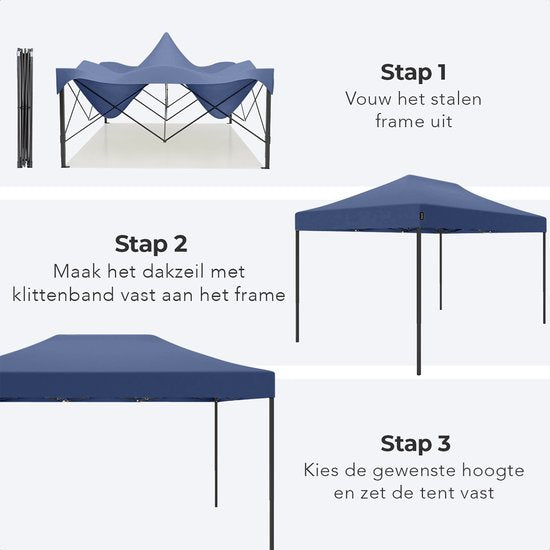 LifeGoods Partytent - Paviljoen - Easy Up - Opvouwbaar - Waterdicht - Met Draagtas - 297 x 440 cm – Donkerblauw