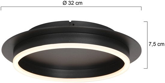Plafonnieres Ringlux 3655ZW zwarte plafondlamp Ø32 cm met warm LED licht, metaal en kunststof, trendy design, merk Steinhauer