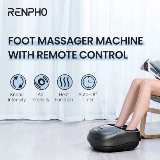 RENPHO Shiatsu Voetmassager FM058R - Compact design - Warmtefunctie - Instelbare intensiteit - met Afstandsbediening - Zwart