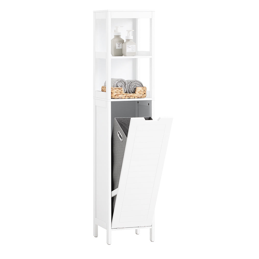 SoBuy Badkamer Kolomkast - 2 Planken - 1 Wasmand - 30 x 30 x 145 cm - Wit