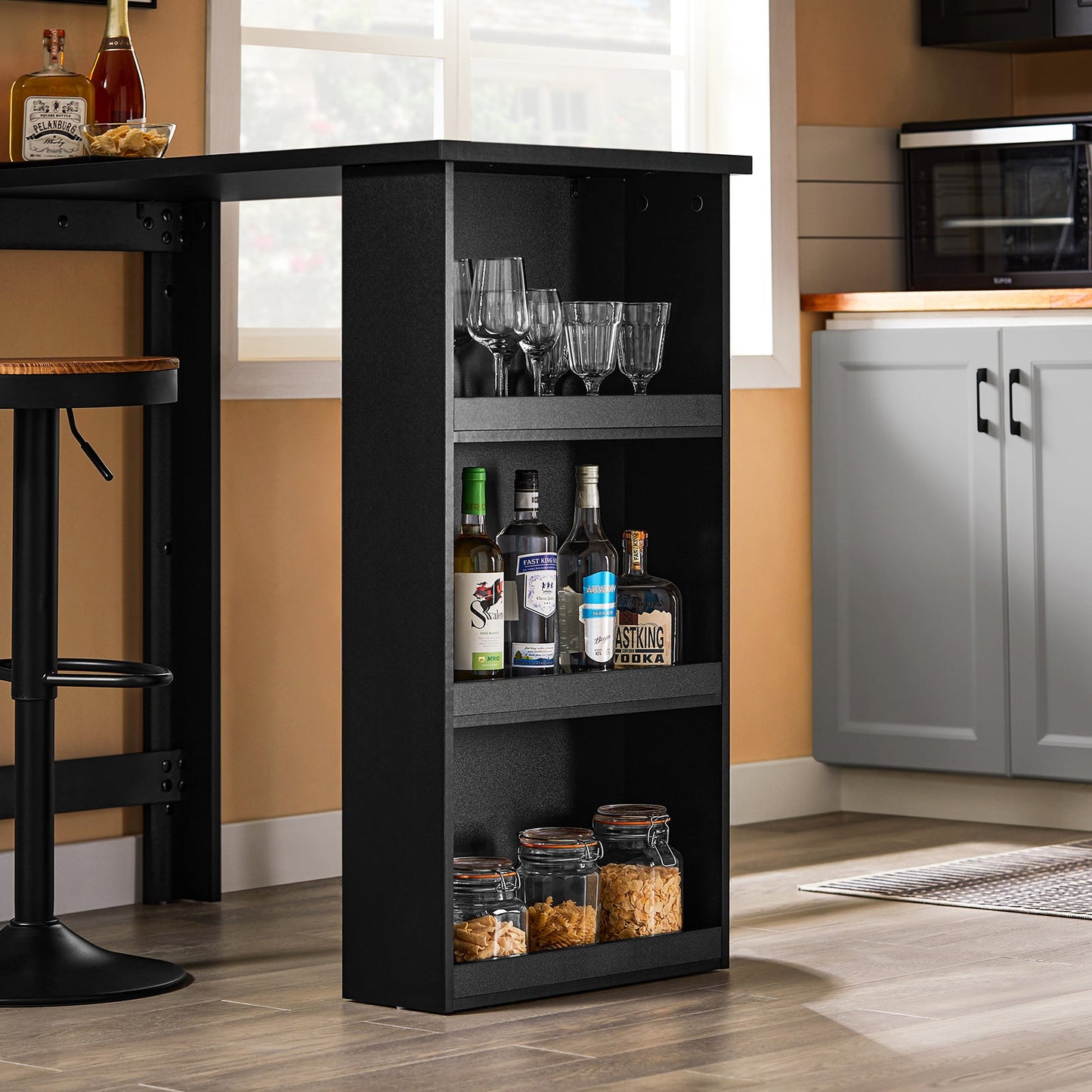SoBuy FWT17-II-SCH Hoge Keukentafel – Staande Bartafel met Opbergrekken voor Kleine Ruimtes – Zwart – 112 x 57 x 106 cm