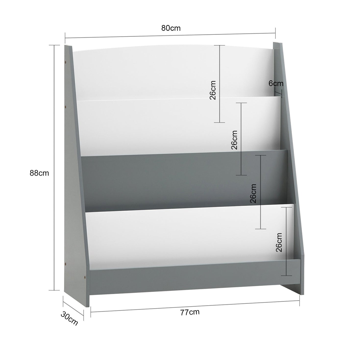 SoBuy Kinderboekenplank - 4 Opbergvakken - Grijs - 80x30x88 cm