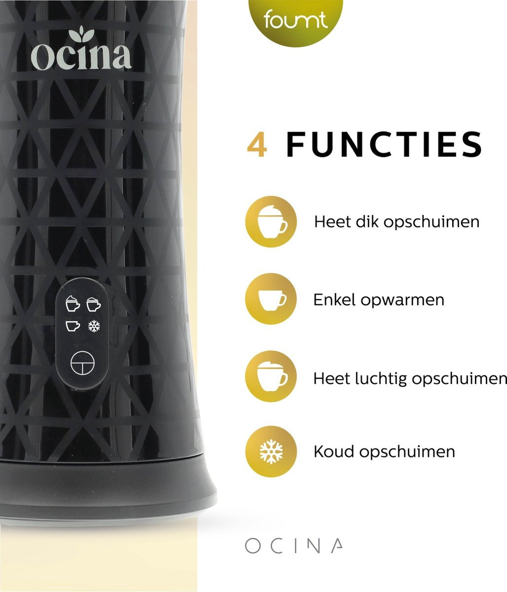 Ocina Elektrische Melkopschuimer - 4 in 1 - 240 ML - Zwart