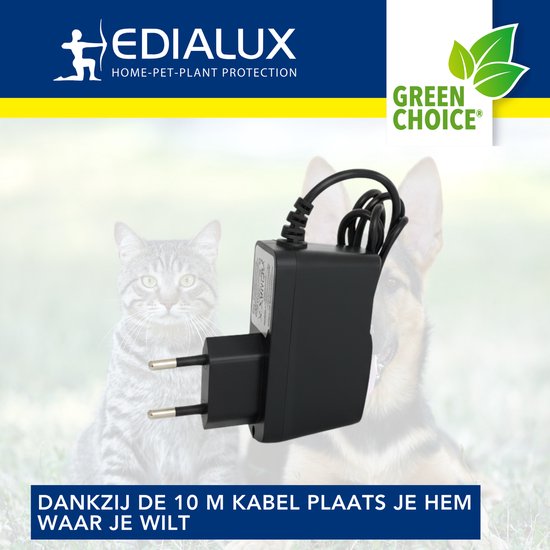 Edialux Netadapter 230V, voeding voor ultrasone dierenverjagers, 1m kabel + 10m verlengkabel, geschikt voor kattenverjager, hondenverjager, vogelverjager, plug and play