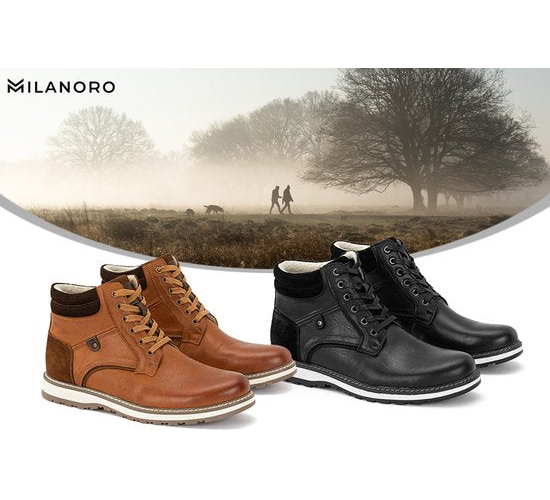 Milanoro - Elegante lederen herensneakers - Cognac - Maat 45
