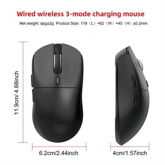 HXSJ T68 - 2.4G Draadloze Gaming Muis - 12000DPI - PAW3311 - FPS/MOBA/MMO - Gaming muizen - Ultra licht - Zwart