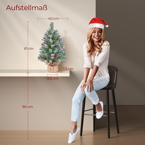 Yaheetech Mini Kunstkerstbomen 61 cm - Set van 2 - Sneeuw - LED Verlichting