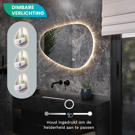 Mirlux Badkamerspiegel met LED Verlichting – Asymmetrisch Wandspiegels – Anti Condens Douchespiegel - Wandspiegel 90x60CM