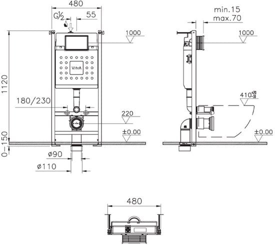 Vitra V-Fix Inbouwreservoir - 1120 x 480mm