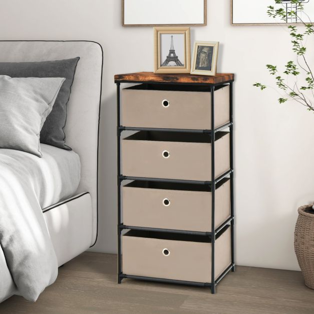 Coast Bijzettafel – 4 Stoffen Laden – 42 x 33,5 x 84,5 cm – Bruin