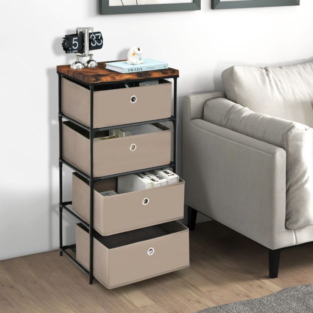 Coast Bijzettafel – 4 Stoffen Laden – 42 x 33,5 x 84,5 cm – Bruin