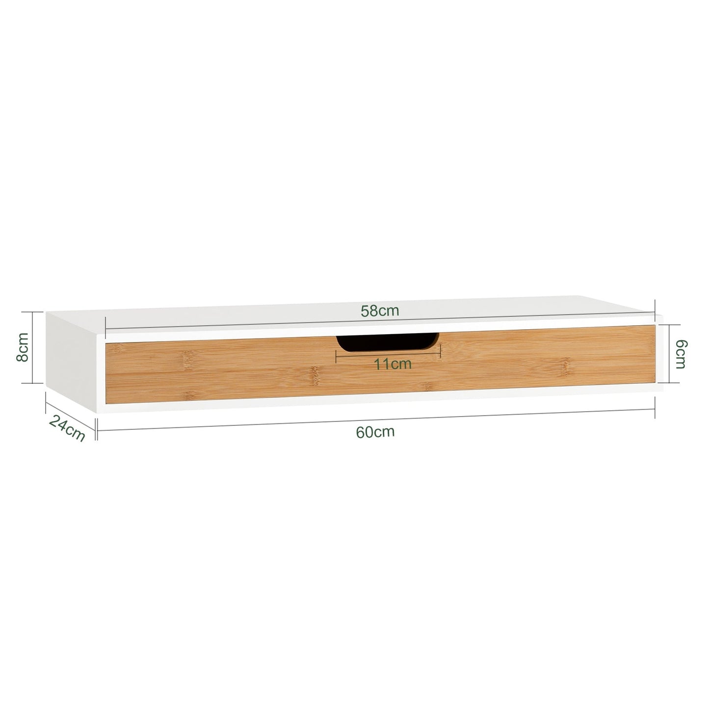 SoBuy Wandplank met 1 Lade - Max 5. kg - 60 x 25 x 8 cm - Wit/ Bruin