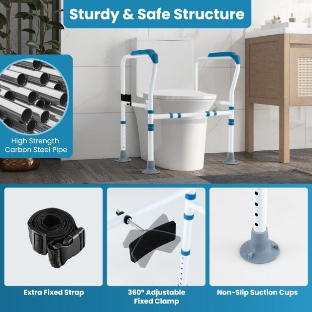 Coast Toiletsteunframe - 6-voudig Verstelbaar, Antislip, Senioren - B 62-68 x H 65,5-78 cm - Koolstofstaal/HDPE - Blauw/Wit