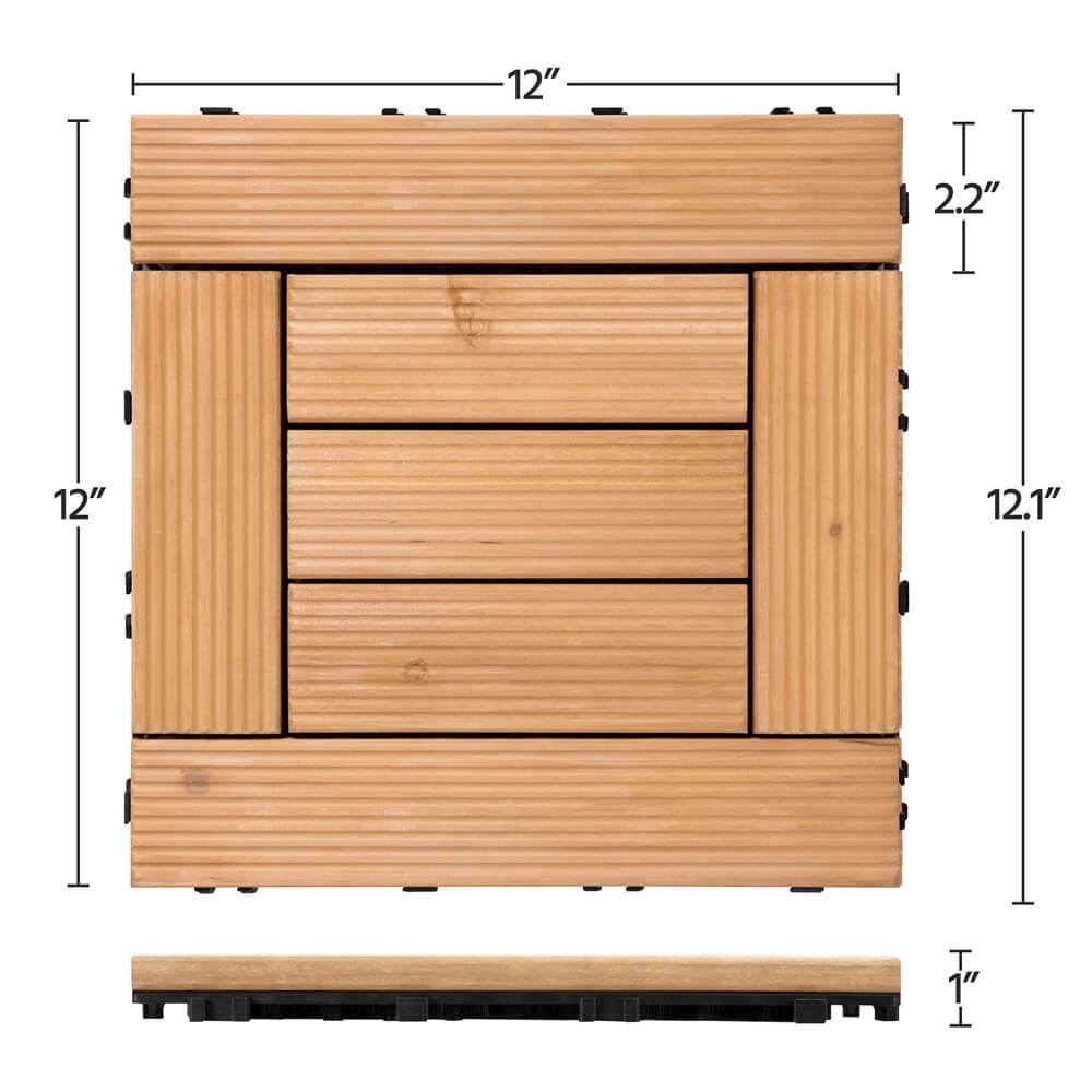 Yaheetech Houten Terrastegels Set van 27 - Dennenhout - 30,5 x 30,5 cm - Inkliksysteem - Antislip - Voor Binnen en Buiten