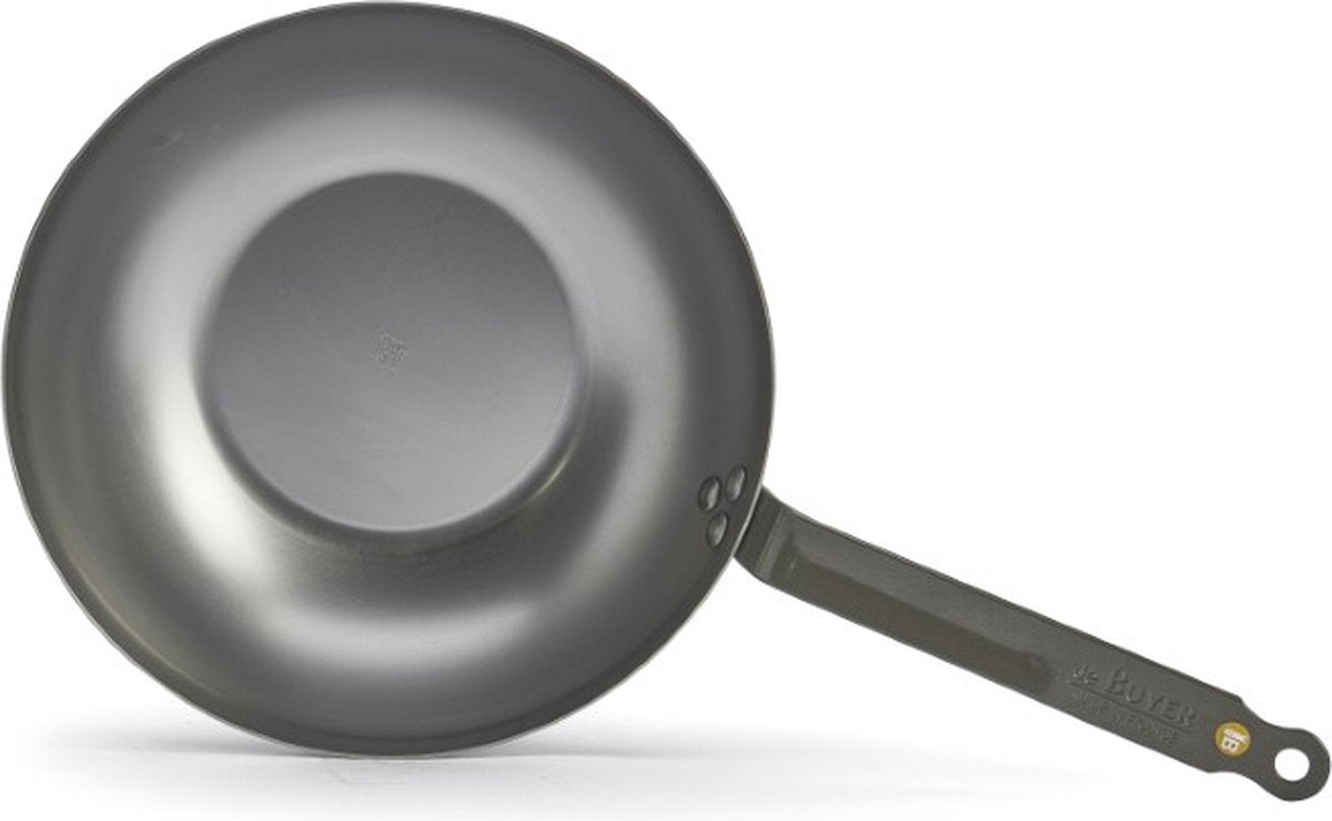 De Buyer Wok – Plaatstaal – Ø 28 cm – Brede Bodem – Grijs – PFAS-vrij – Geschikt voor Inductie