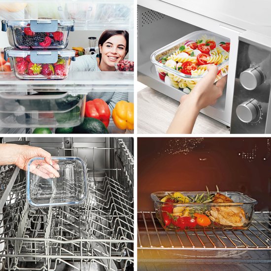 KitchenBrothers Meal Prep Bakjes - Glazen Vershoudbakjes - Luchtdicht - BPA Vrij - 1L - Glas - 5 Stuks