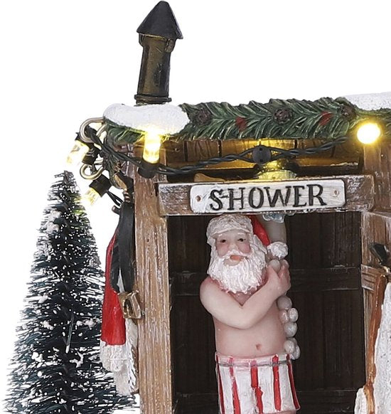 Luville Kerstdorp Miniatuur Naakte Kerstman - Kerstversiering voor je Kerstdorp - Kerst Decoratie voor Binnen - Guirlande met Lampjes en Warm Witte Verlichting - L10 x B8,5 x H11 cm