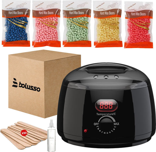 Bolusso Wax Apparaat - Ontharing Set - NIEUW model - 5 Soorten Beans 500 Gram - 50 Wax Staafjes - Gratis Afterwax - Wax Heater - Ontharingsapparaat - Wax Beans Verwarmer - Ontharingsset - Wax set