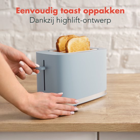 KitchenBrothers Broodrooster - Toaster - 6 Instelbare Warmteniveaus - 2 Extra Brede Sleuven - 870W - Pastel Blauw