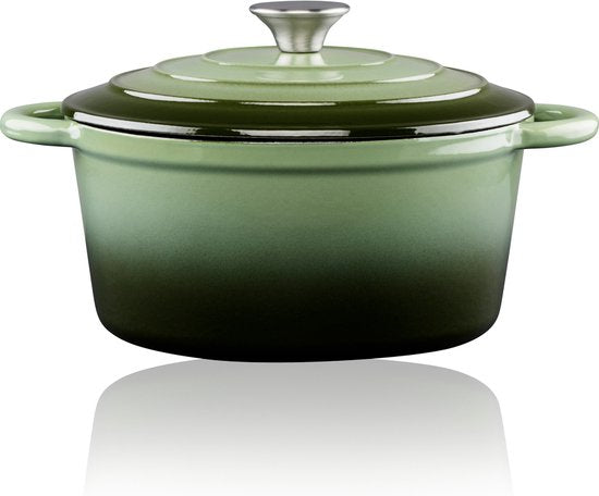 alpina Braadpan Gietijzer met Deksel - Bakpan ⌀ 24 cm - Alle Warmtebronnen - Groen