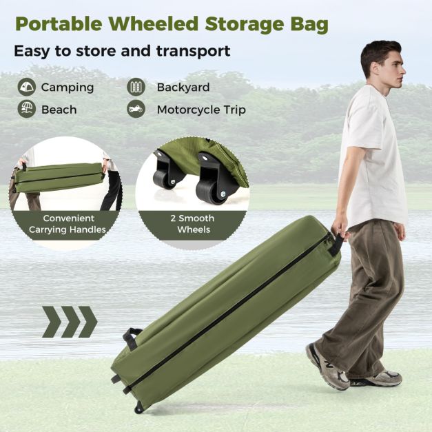 Coast Veldbed met tent voor 2 Personen - Campingbed 204 x 126 x 46 cm - Pop-up tent 204 x 128 x 105 cm - Waterdichte Oxford regenhoes - 2 netdeuren & ramen - Opbergtas met wielen - Groen