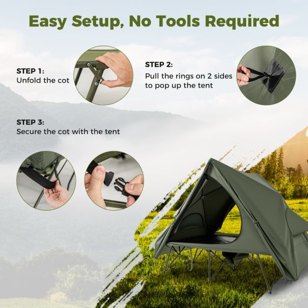 Coast Veldbed met tent voor 2 Personen - Campingbed 204 x 126 x 46 cm - Pop-up tent 204 x 128 x 105 cm - Waterdichte Oxford regenhoes - 2 netdeuren & ramen - Opbergtas met wielen - Groen
