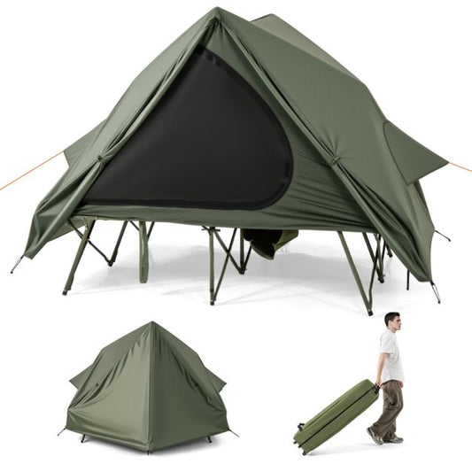Coast Veldbed met tent voor 2 Personen - Campingbed 204 x 126 x 46 cm - Pop-up tent 204 x 128 x 105 cm - Waterdichte Oxford regenhoes - 2 netdeuren & ramen - Opbergtas met wielen - Groen