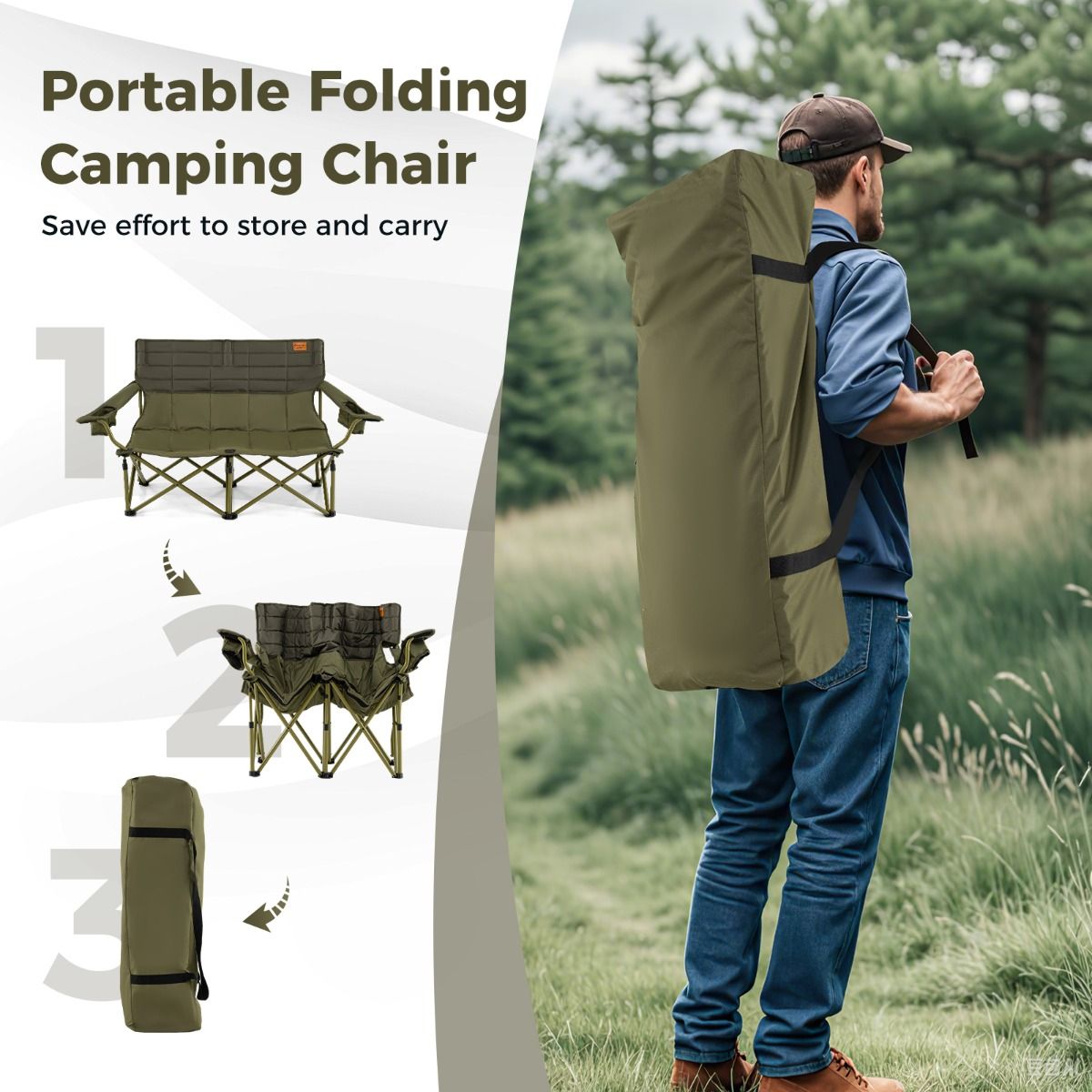 Coast Oversized Opvouwbare Campingstoel - Buitengebruik - 300 kg - 149 x 70 x 80 cm - Blauw