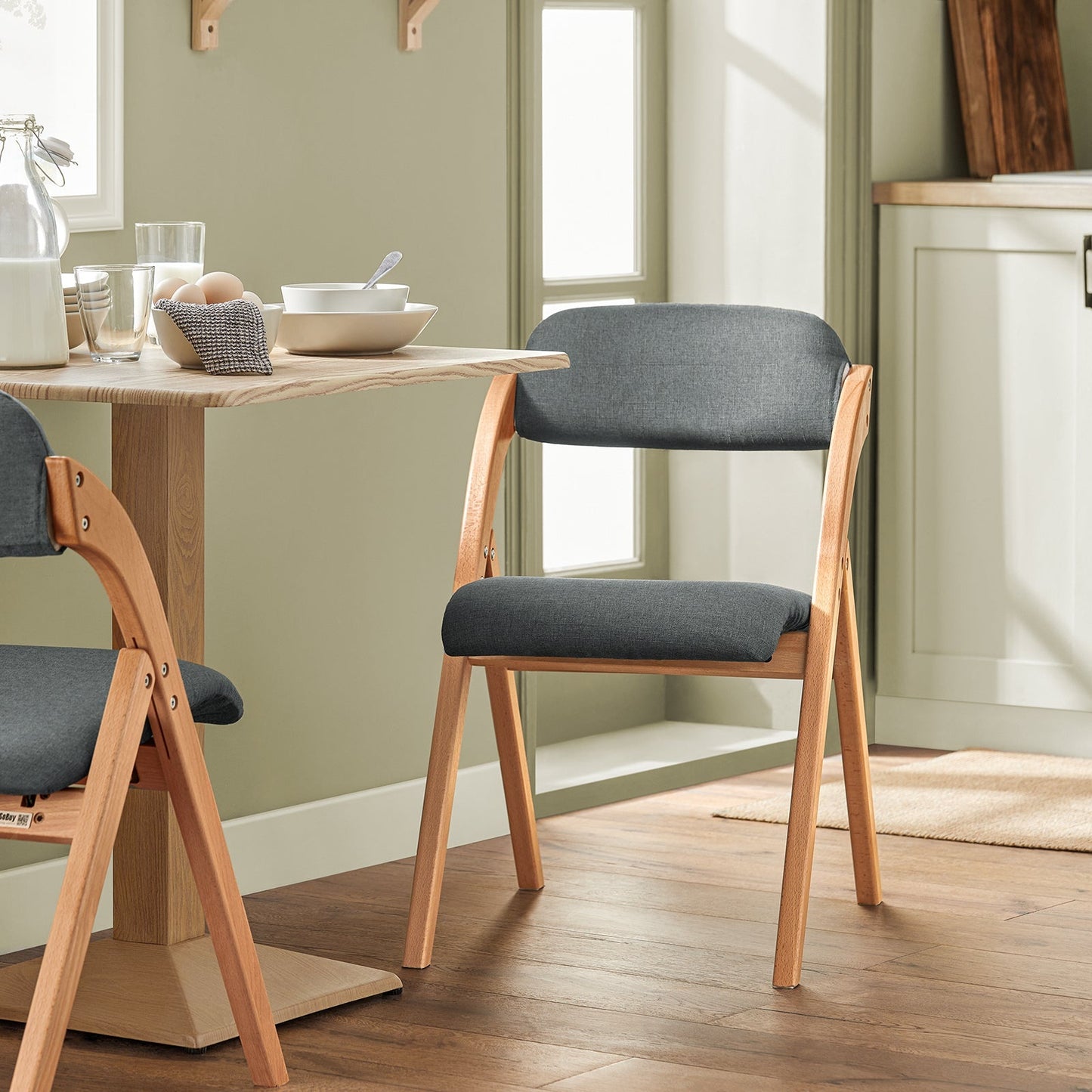 SoBuy Houten Klapstoel met Gestoffeerde Zitting - 47x57x79 cm - Beukenhout