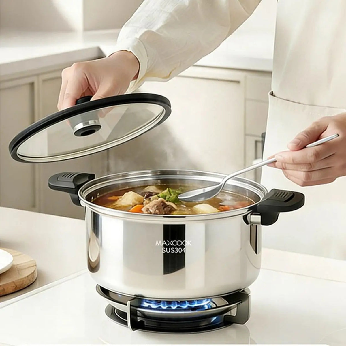Maxcook Microdruk Soeppan met Deksel - RVS 304 - 24 cm - 6 L