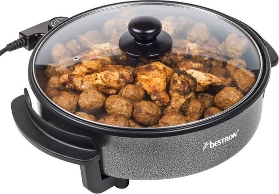 Bestron Elektrische hapjespan - AHP1200TGKL - Ø30 cm - 1500W - Maximaal temperatuur 240°C - Zwart