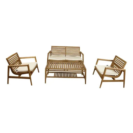 AXI June Teakhouten Loungeset - Natureel/Crème - 4-delig