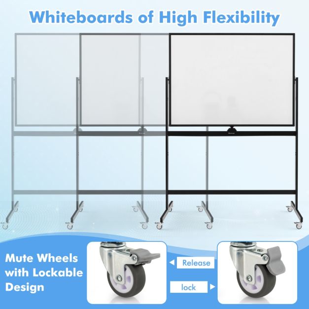 Coast Whiteboard – Dubbelzijdig & In Hoogte Verstelbaar – Incl. Accessoires – 126 x 53,5 x 160-180 cm – Wit