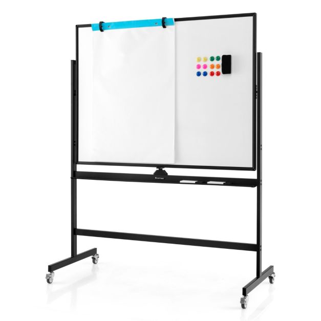 Coast Whiteboard – Dubbelzijdig & In Hoogte Verstelbaar – Incl. Accessoires – 126 x 53,5 x 160-180 cm – Wit
