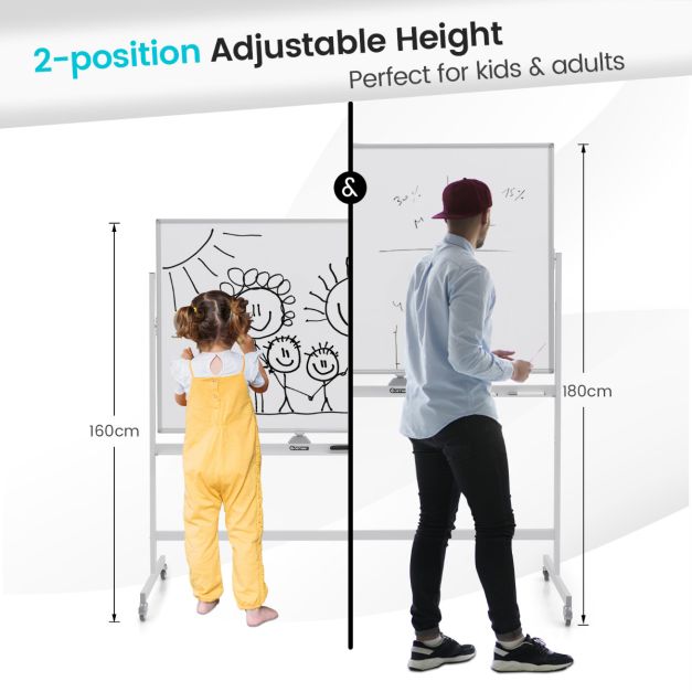 Coast Whiteboard – Dubbelzijdig & In Hoogte Verstelbaar – 126 x 53,5 x 180 cm – Wit