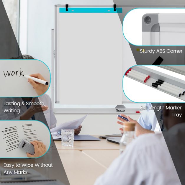 Coast Whiteboard – Dubbelzijdig & In Hoogte Verstelbaar – 126 x 53,5 x 180 cm – Wit