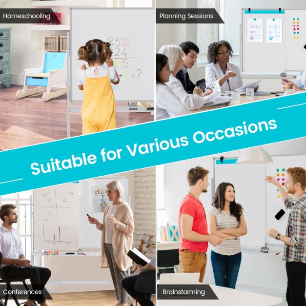 Coast Whiteboard – Dubbelzijdig & In Hoogte Verstelbaar – 126 x 53,5 x 180 cm – Wit