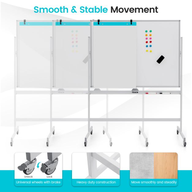 Coast Whiteboard – Dubbelzijdig & In Hoogte Verstelbaar – 126 x 53,5 x 180 cm – Wit