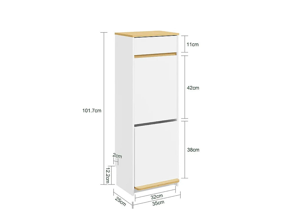 Sobuy afvalbakkast met voetpedaal en lade - Wit met licht eikenlook - 35 × 25 × 101,7 cm