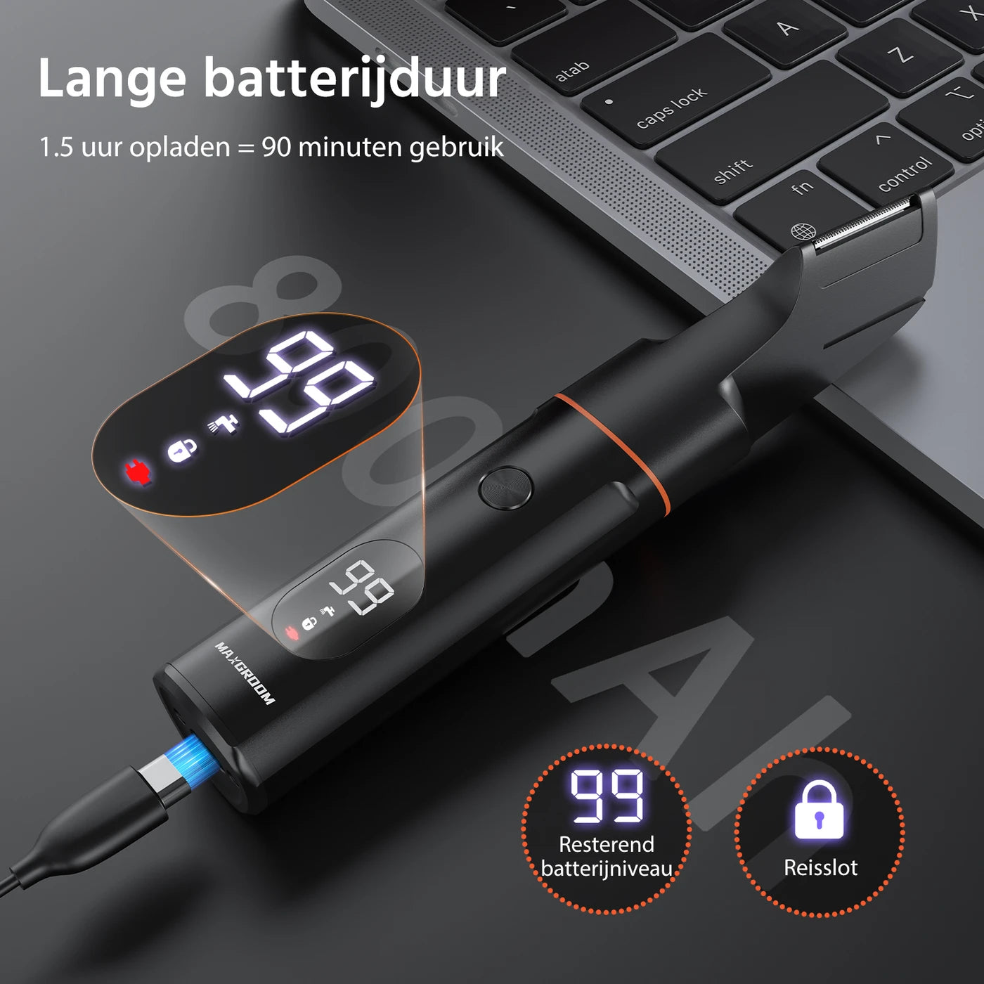 MAXGROOM 7-in-1 Body Groomer - Draadloos - 1-9 mm - IPX6 Waterdicht - 90 min - LED-display - Magnetische Opzetstukken
