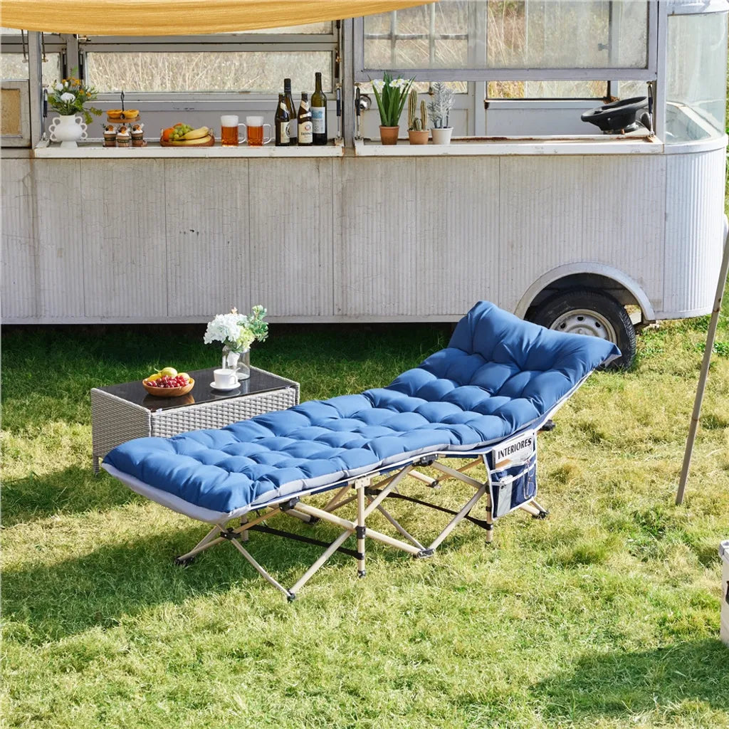 Yaheetech Campingbed met Matras 191 × 67 × 56 cm – Blauw – Opvouwbaar Veldbed met Draagtas en Zijvak