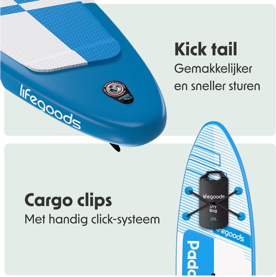 LifeGoods PaddlePro SUP Board Pro - Pro Set - Opblaasbaar Paddle Board - Max. 150KG - 320x81cm - Sky Blue