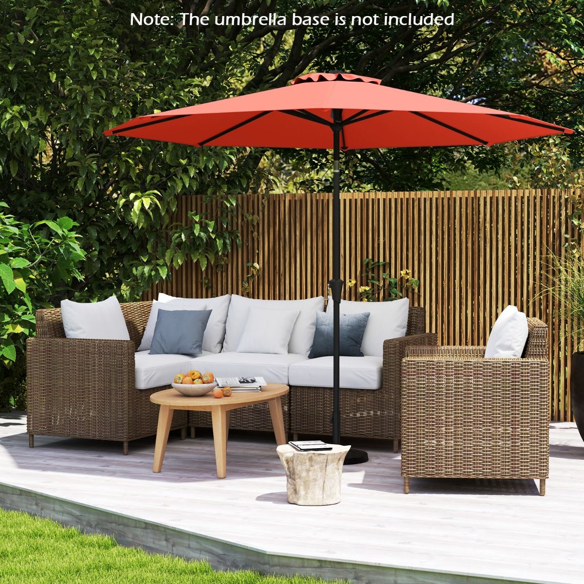 Coast 303x253 cm Terrasparasol Oranje – Kantelbare Parasol met Zwengel en 8 Baleinen voor Tuin, Terras en Zwembad