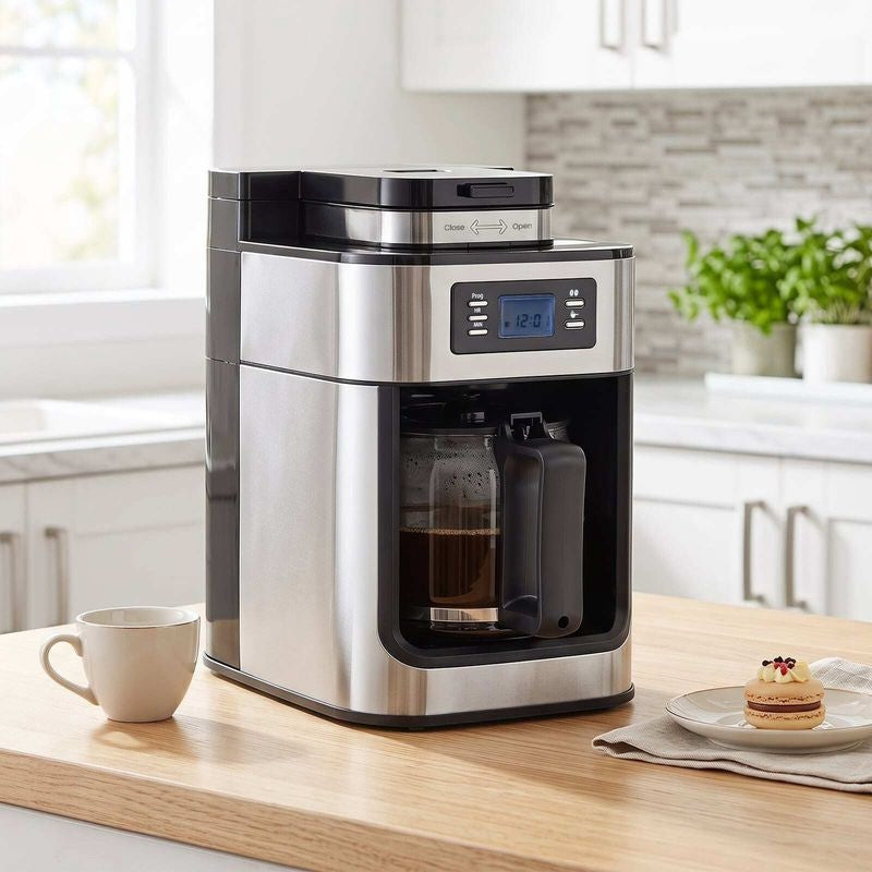 Northix Koffiezetapparaat met Bonenmaler - 8 Kopjes - 1 L - Timer - Zwart/Zilver