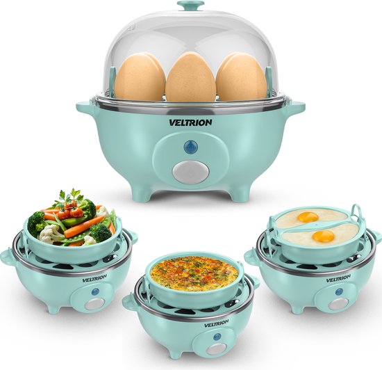 Veltrion Elektrische Eierkoker - Kook tot 7 Eieren - Koken, Pocheren, Roerei & Omelet - Incl. Timer en Slimme Maatbeker - Vaatwasserbestendig - Blauw