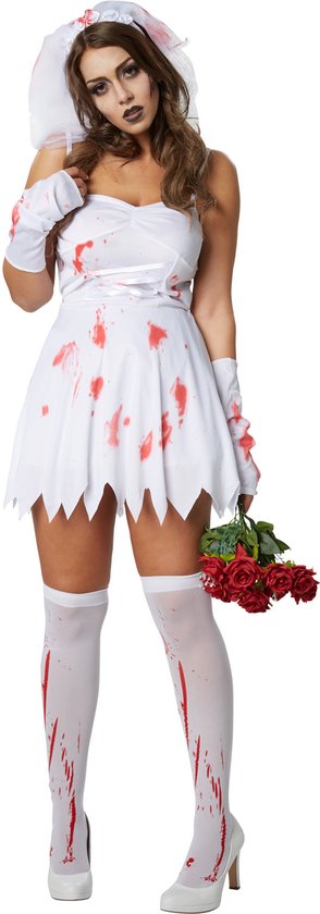 Dressforfun Sexy griezelbruid M - verkleedkleding kostuum halloween verkleden feestkleding carnavalskleding carnaval feestkledij partykleding - 302246
